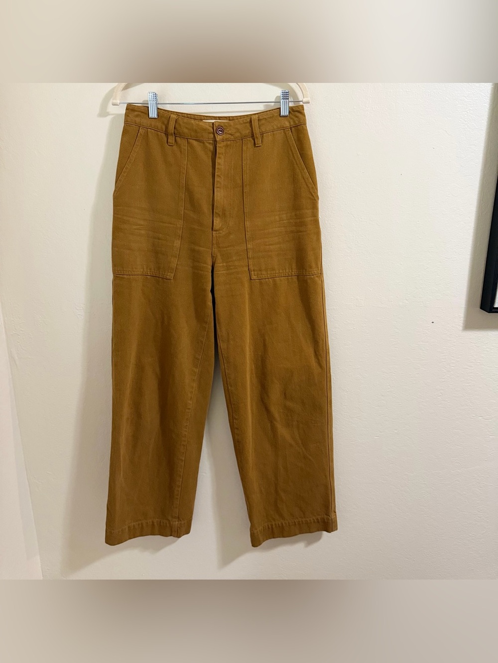 Alex Mill Patrick Washed Denim Wide Leg Pants Golden Khaki Ochre Size 4 Cargo - Picture 3 of 16